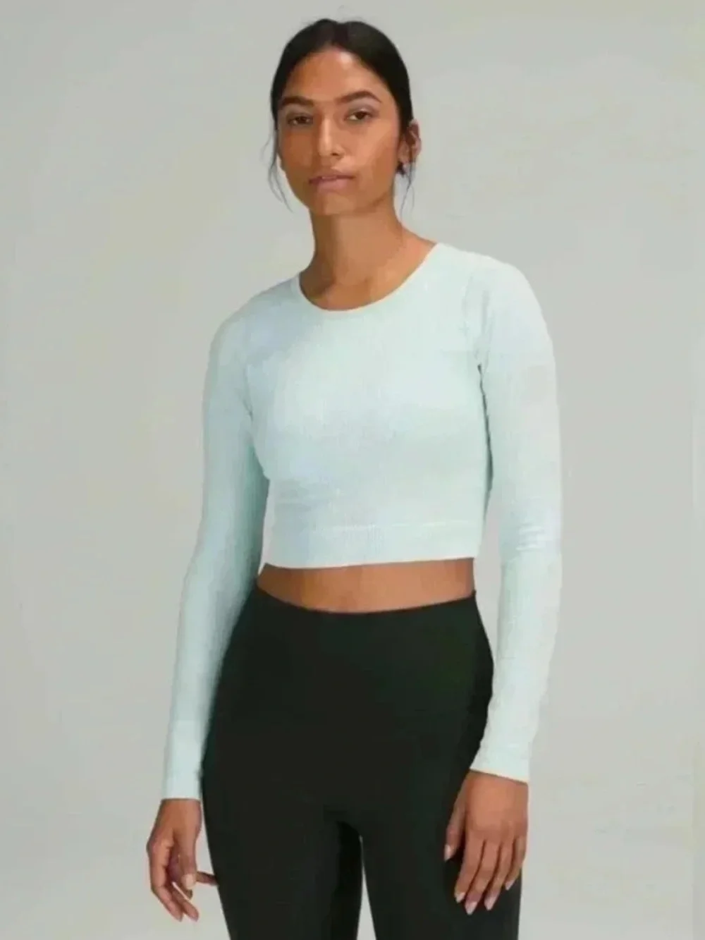 Lululemon Ebb to Street Long Sleeve Cropped Top Ribbed In Delicate Mint Size 10